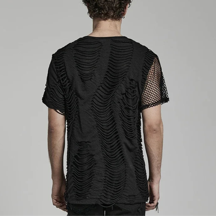 Men's Ripped Irregular Mesh Short Sleeve T-shirt
