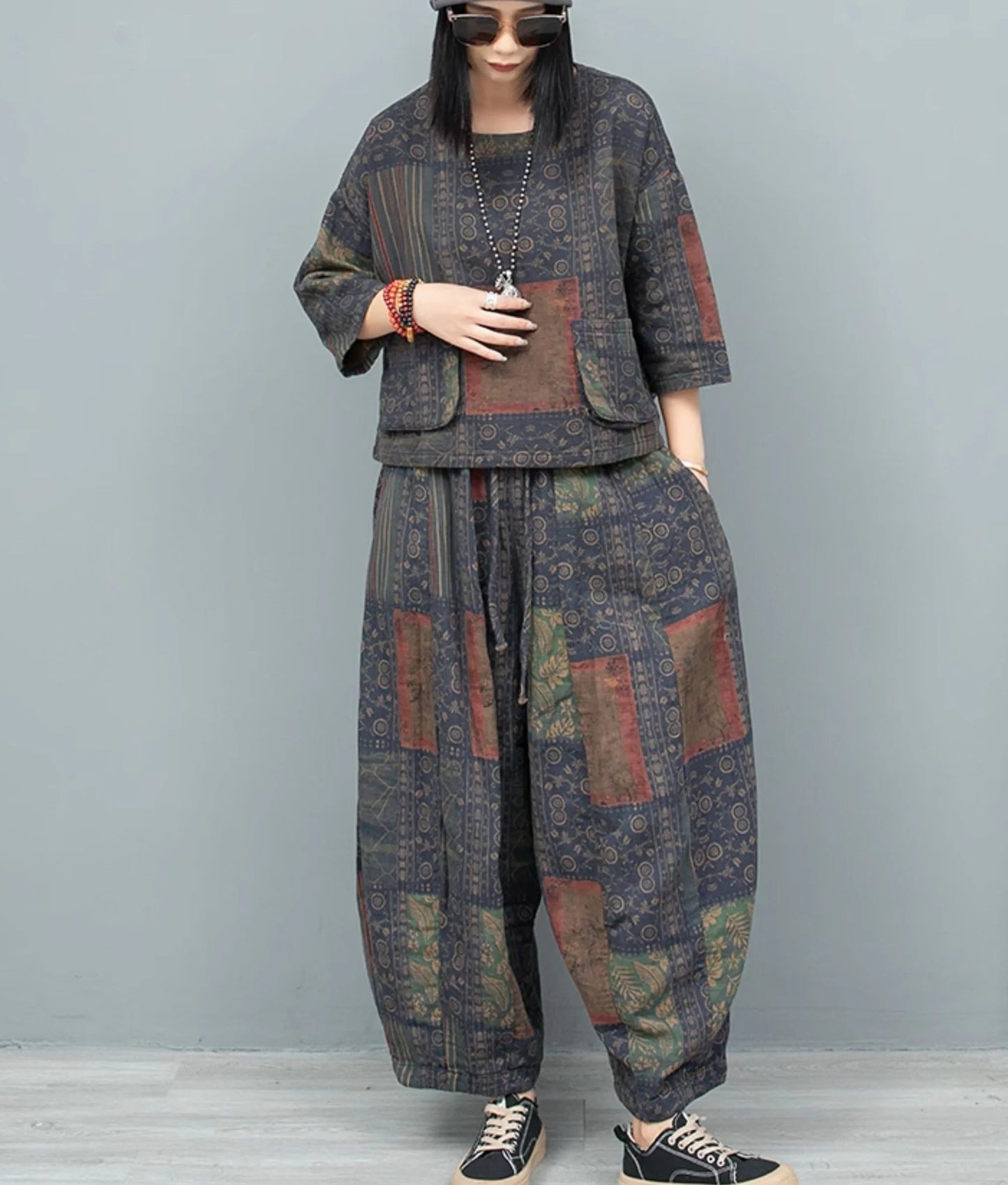 Blue Moon Fashion Ethnic Style Literary Print Two-piece Set