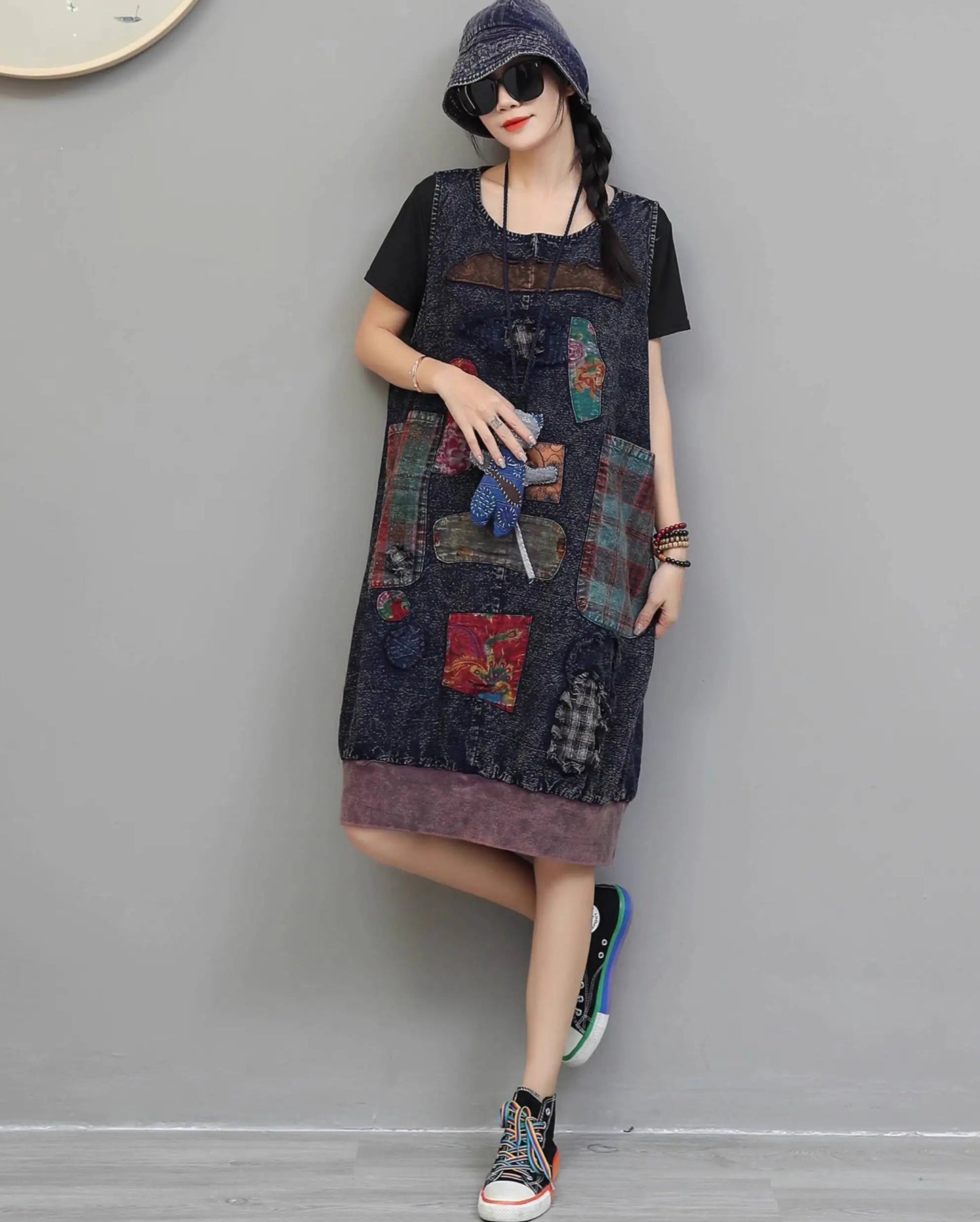 Blue Moon Fashion Vintage Patchwork Knee Length Sleeveless Dress