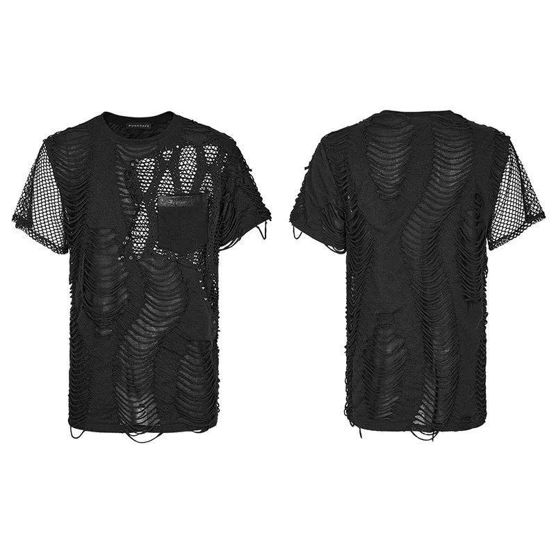 Men's Ripped Irregular Mesh Short Sleeve T-shirt