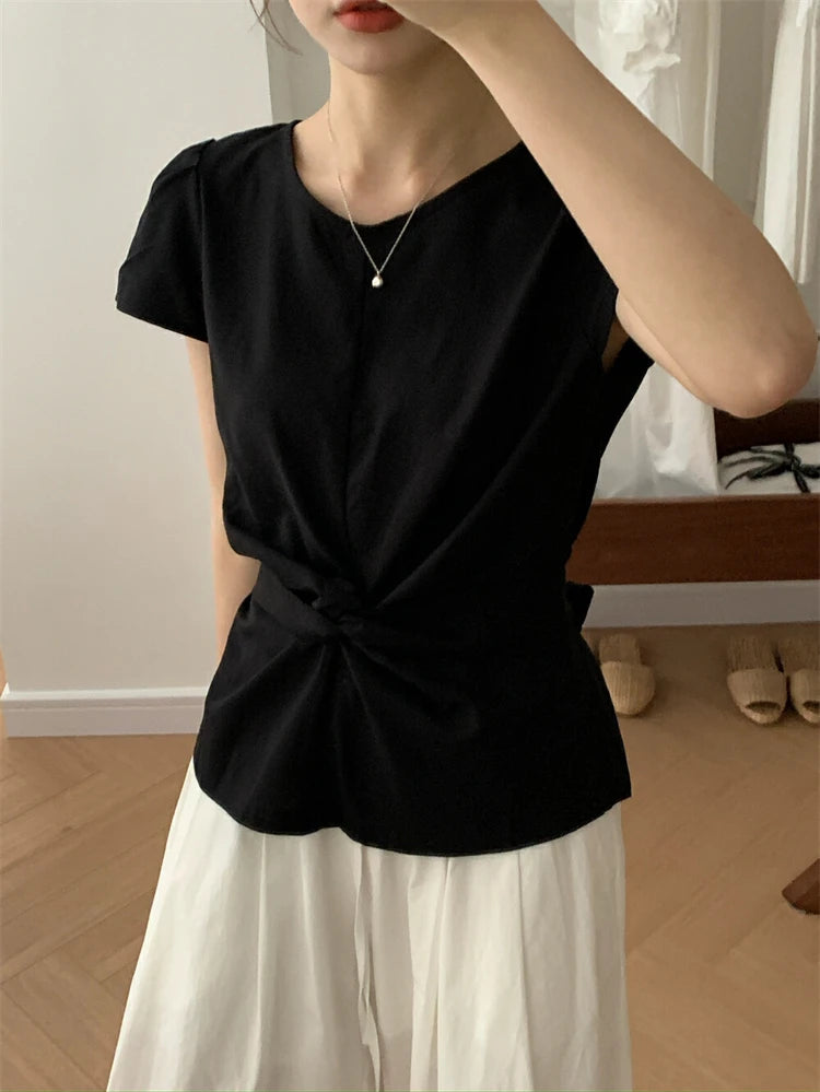 Pleated Knot Brief Blouse