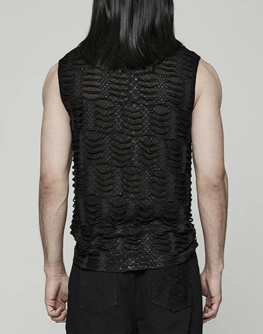 Men's Gothic Asymmetric Sharp Teeth Mesh Vest Top