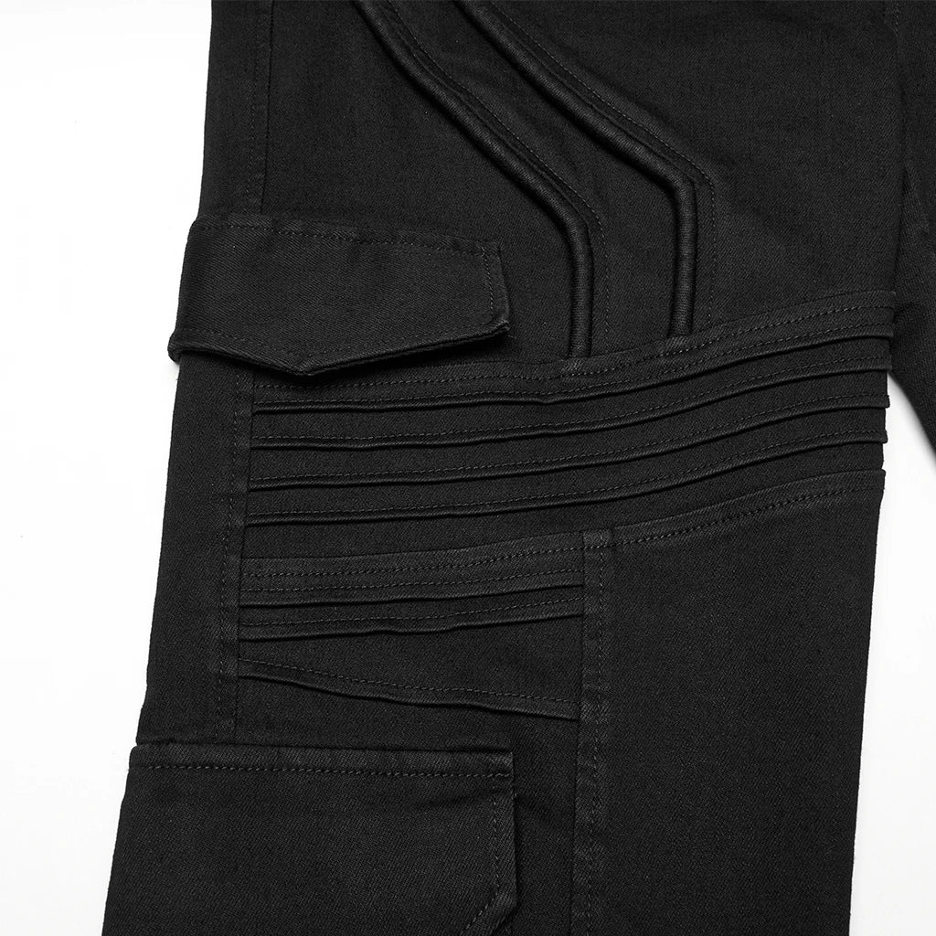 Men's Slim Denim Pants Geometric 3D Segmentation Pleats Trousers