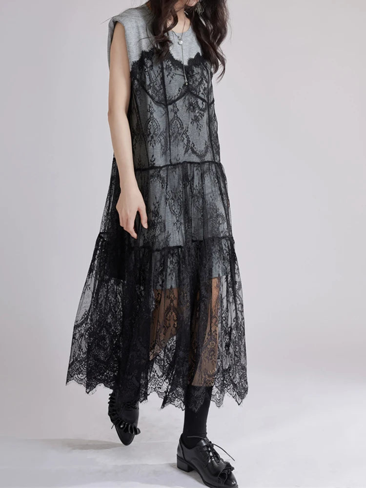 Gray Lace Shaper Dress – Elegant & Slimming Bodycon Style