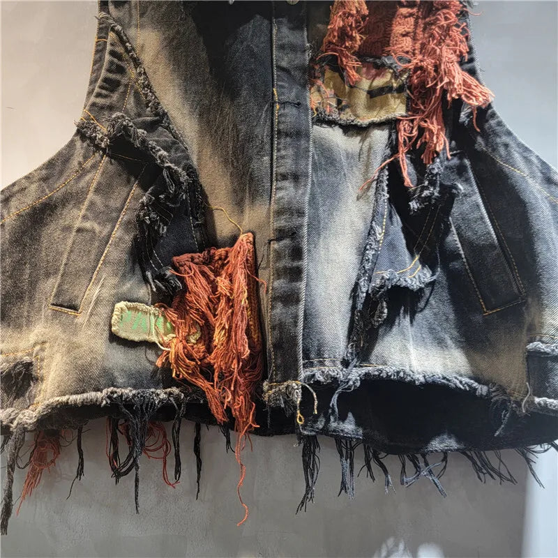 Blue Moon Fashion Vintage Women's Patchwork Burr Edge Denim Vest