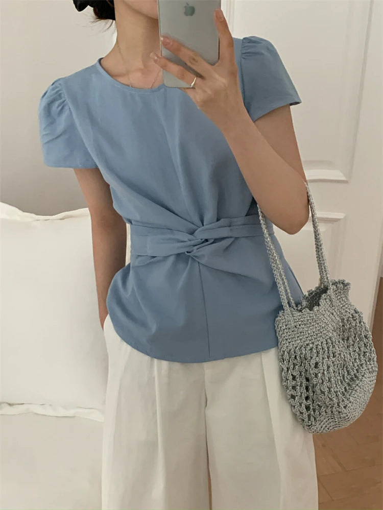 Pleated Knot Brief Blouse