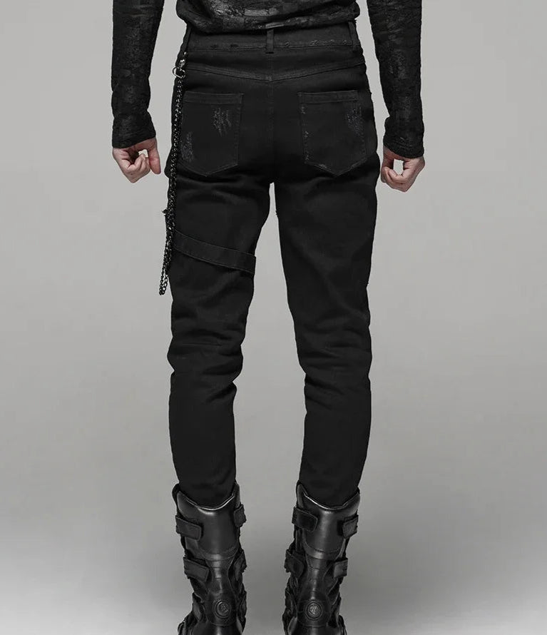 Men's JEANS Black Elastic Wash Long Pants Gothic Fashion