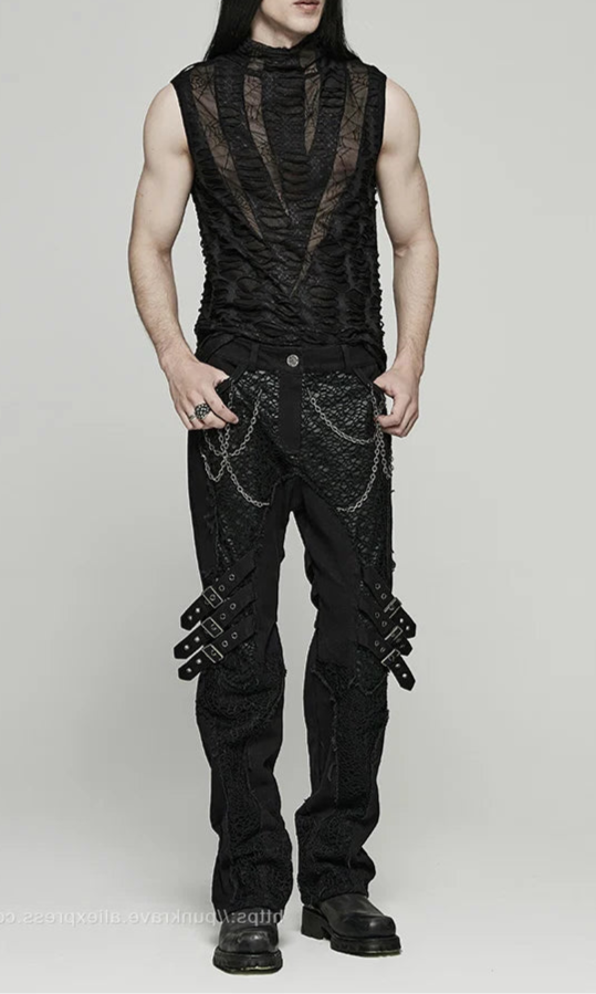 Men's Gothic Asymmetric Sharp Teeth Mesh Vest Top