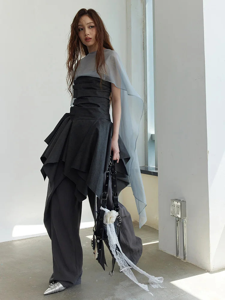 Dark Gray Pleated Long Tank for Women | Blue Moon Fashion House