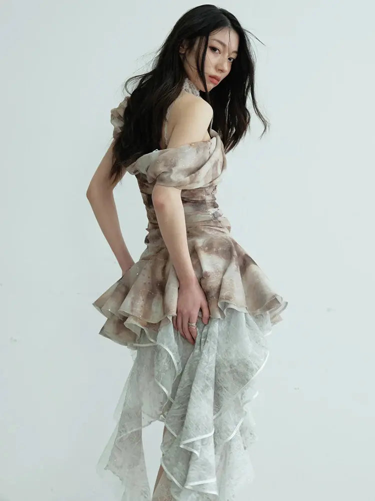 Light Gray Irregular Ruffles Tank Tops Blue Moon Fashion House