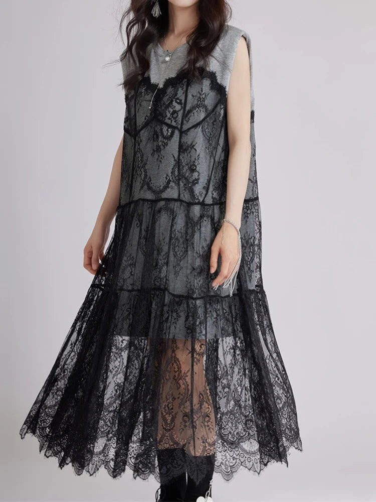 Gray Lace Shaper Dress – Elegant & Slimming Bodycon Style