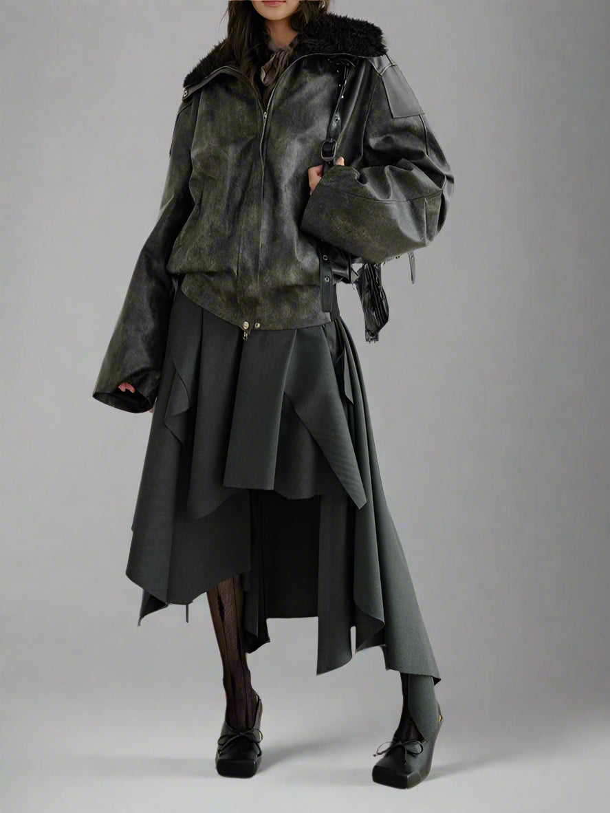 Dark Gray Burr Irregular Skirt