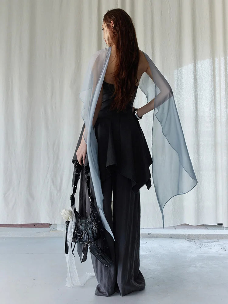 Dark Gray Pleated Long Tank for Women | Blue Moon Fashion House