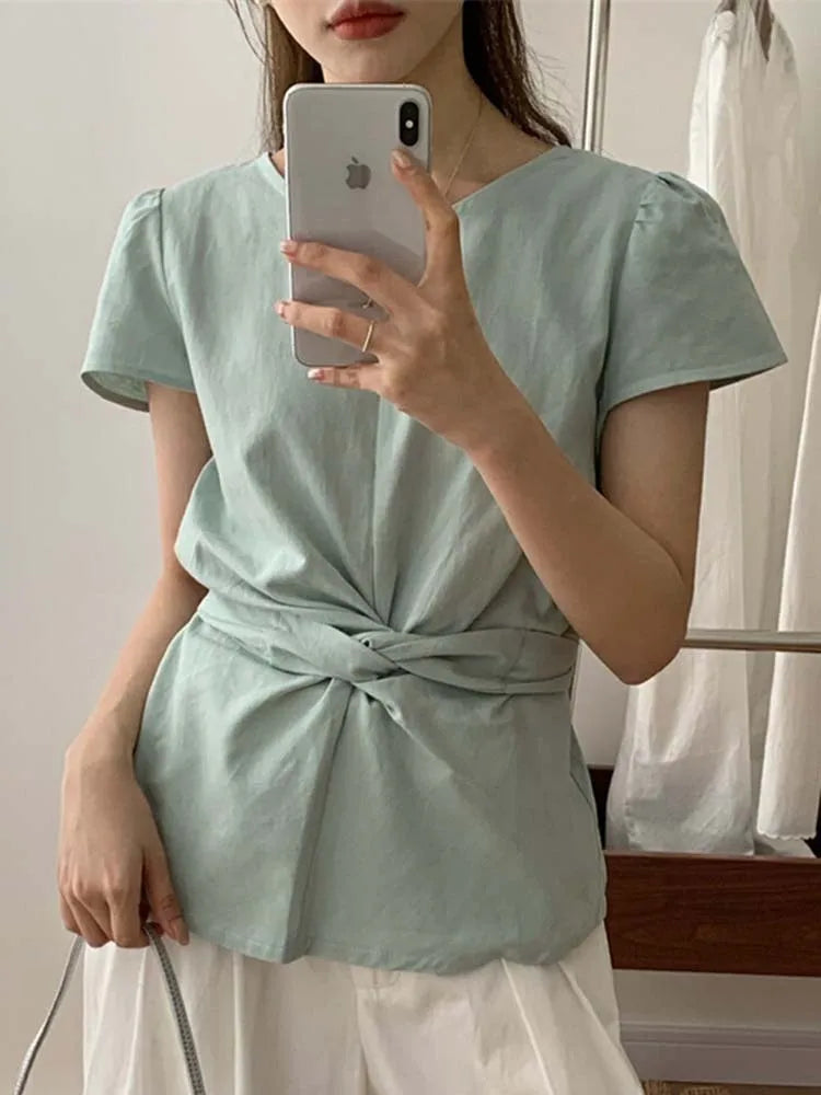 Pleated Knot Brief Blouse