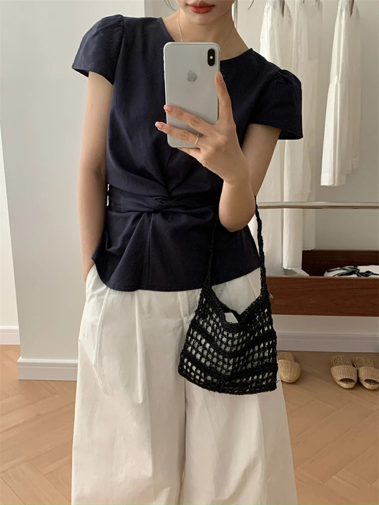 Pleated Knot Brief Blouse