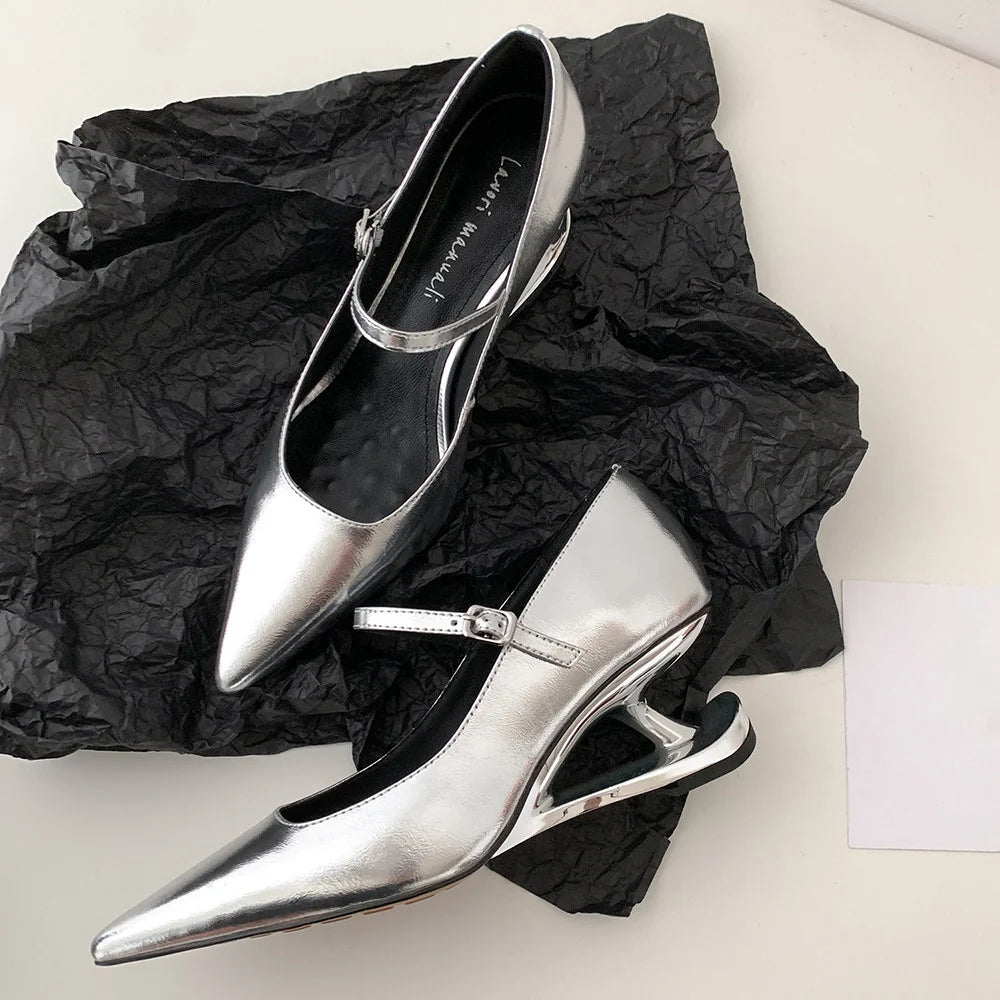 Blue Moon Elegant Pointed-Toe Genuine Leather Pumps