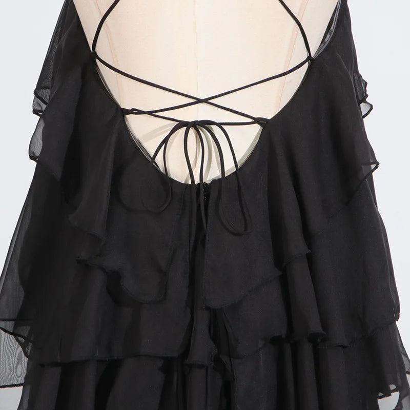Flower Ruffles Backless Elegant Dress