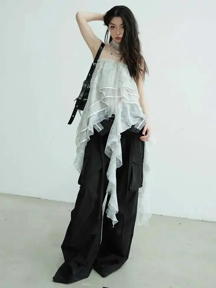 Light Gray Irregular Ruffles Tank Tops Blue Moon Fashion House