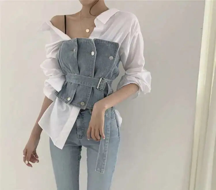 Set -Shirt and Sleeveless Denim Vest