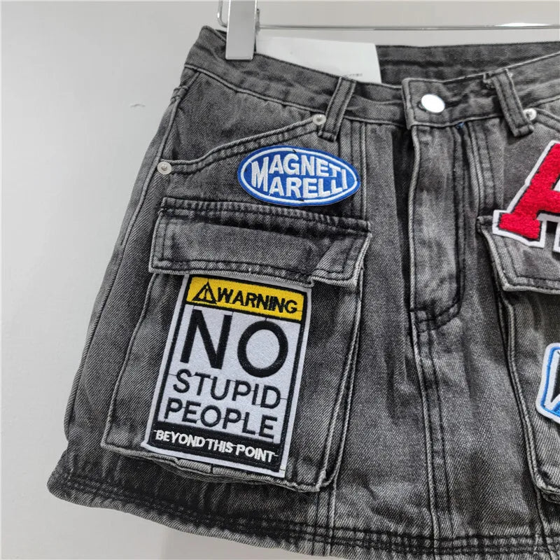 Blue Moon Fashion Embroidery Design Mini Denim Skirts