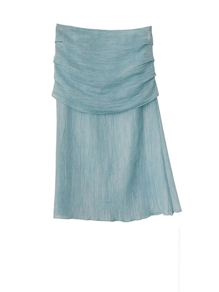 Green Ruffles Tank Top and Skirt Two Pieces Suit
