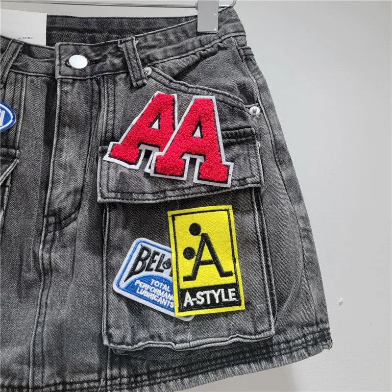 Blue Moon Fashion Embroidery Design Mini Denim Skirts