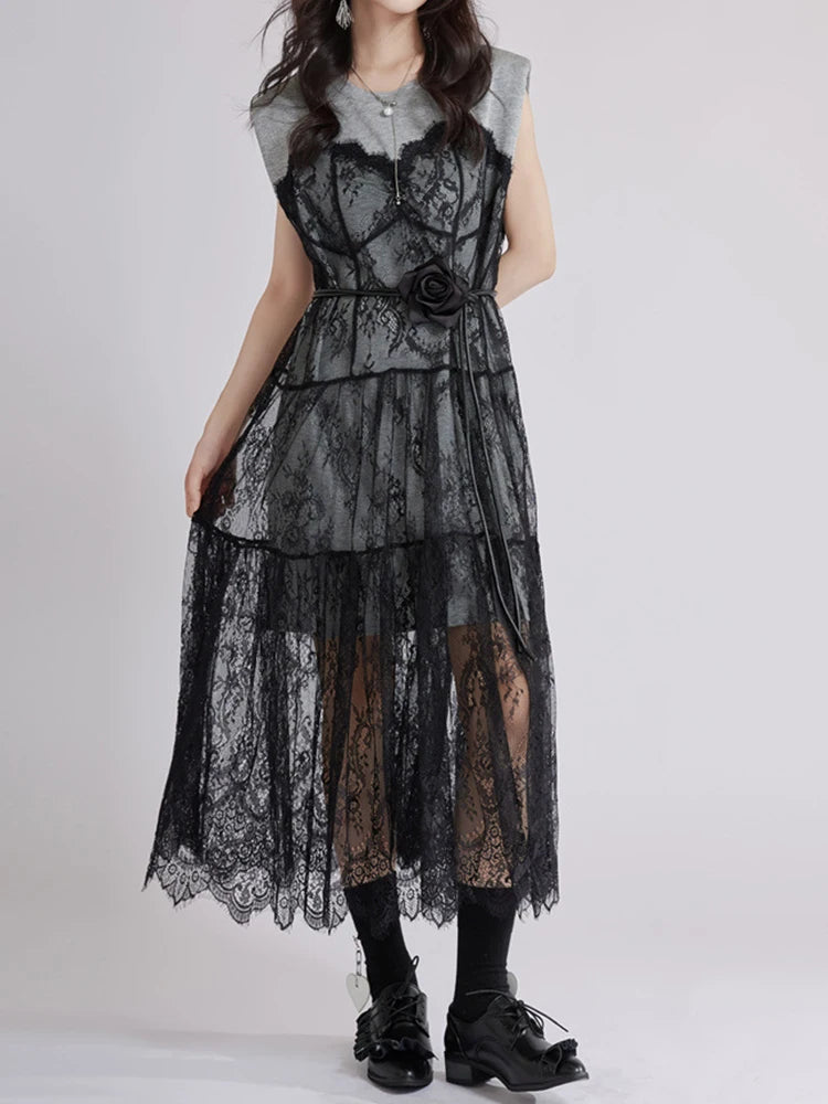 Gray Lace Shaper Dress – Elegant & Slimming Bodycon Style