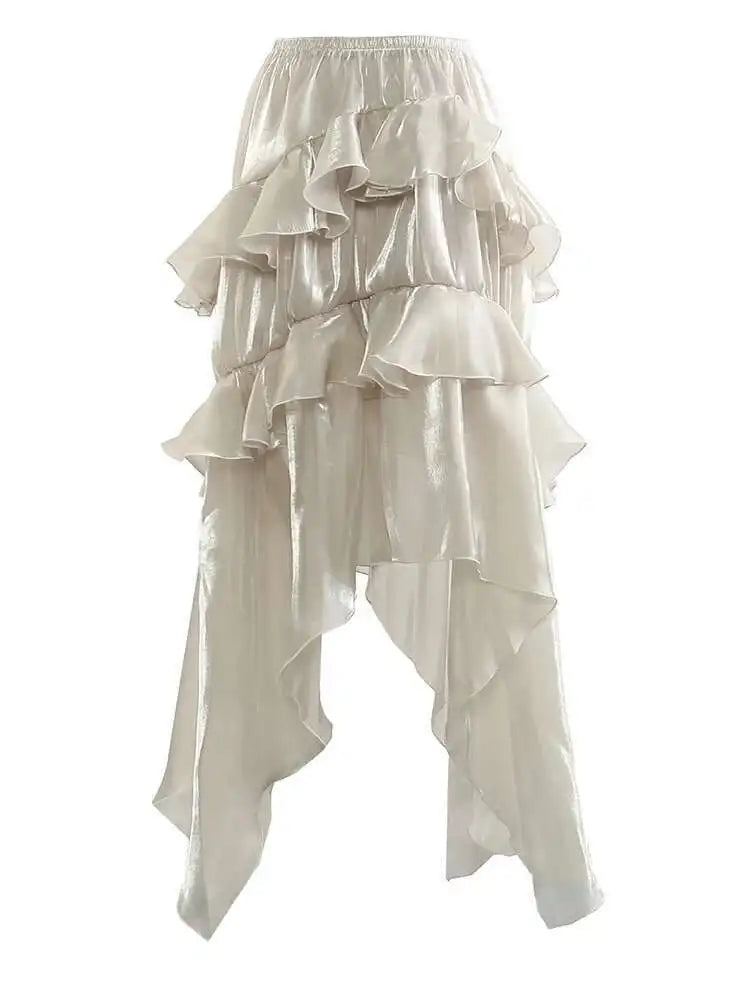 Irat Champagne Glossy Ruffles Skirt