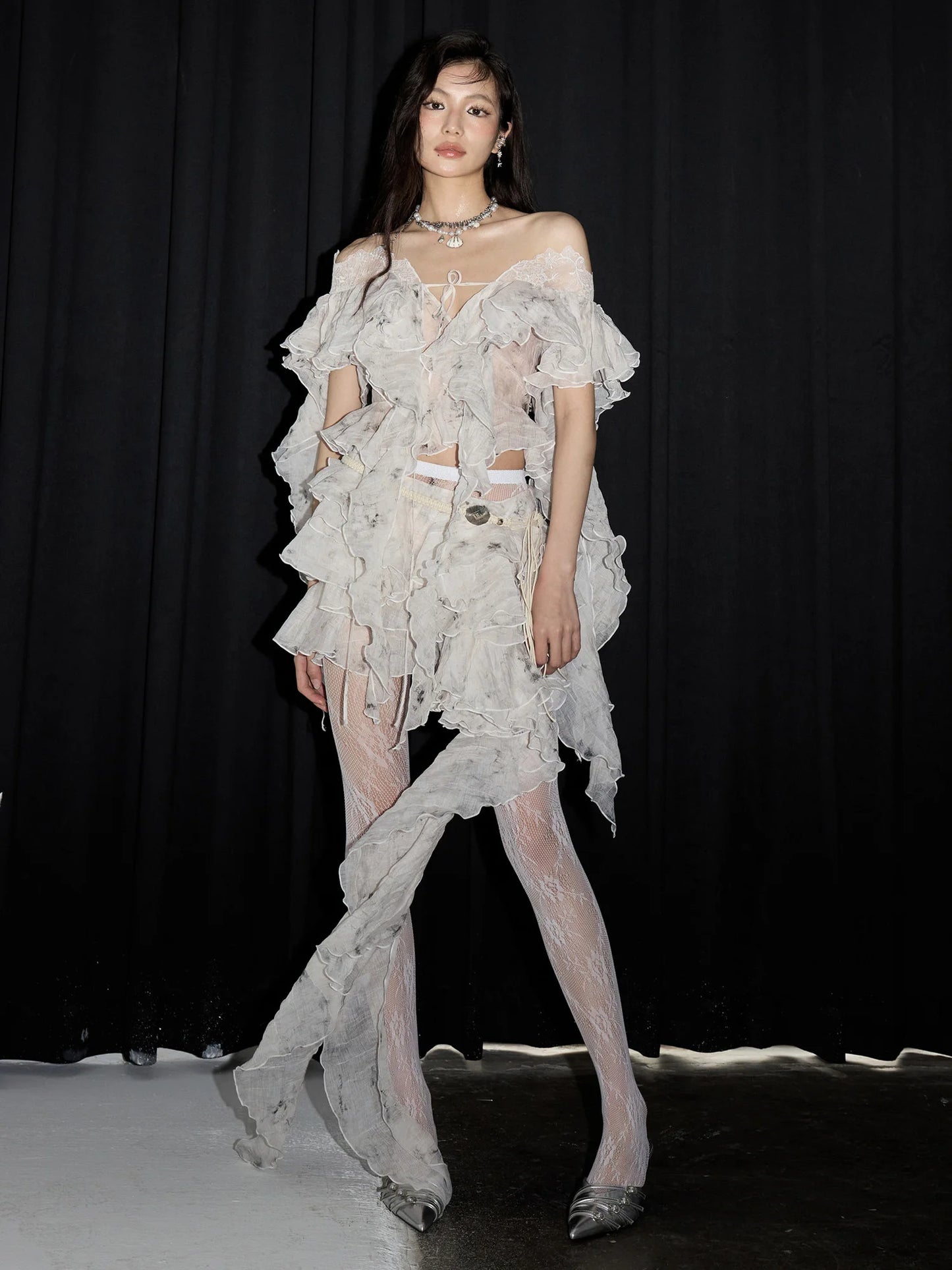 AX Beige Ruffles Thin Blouse