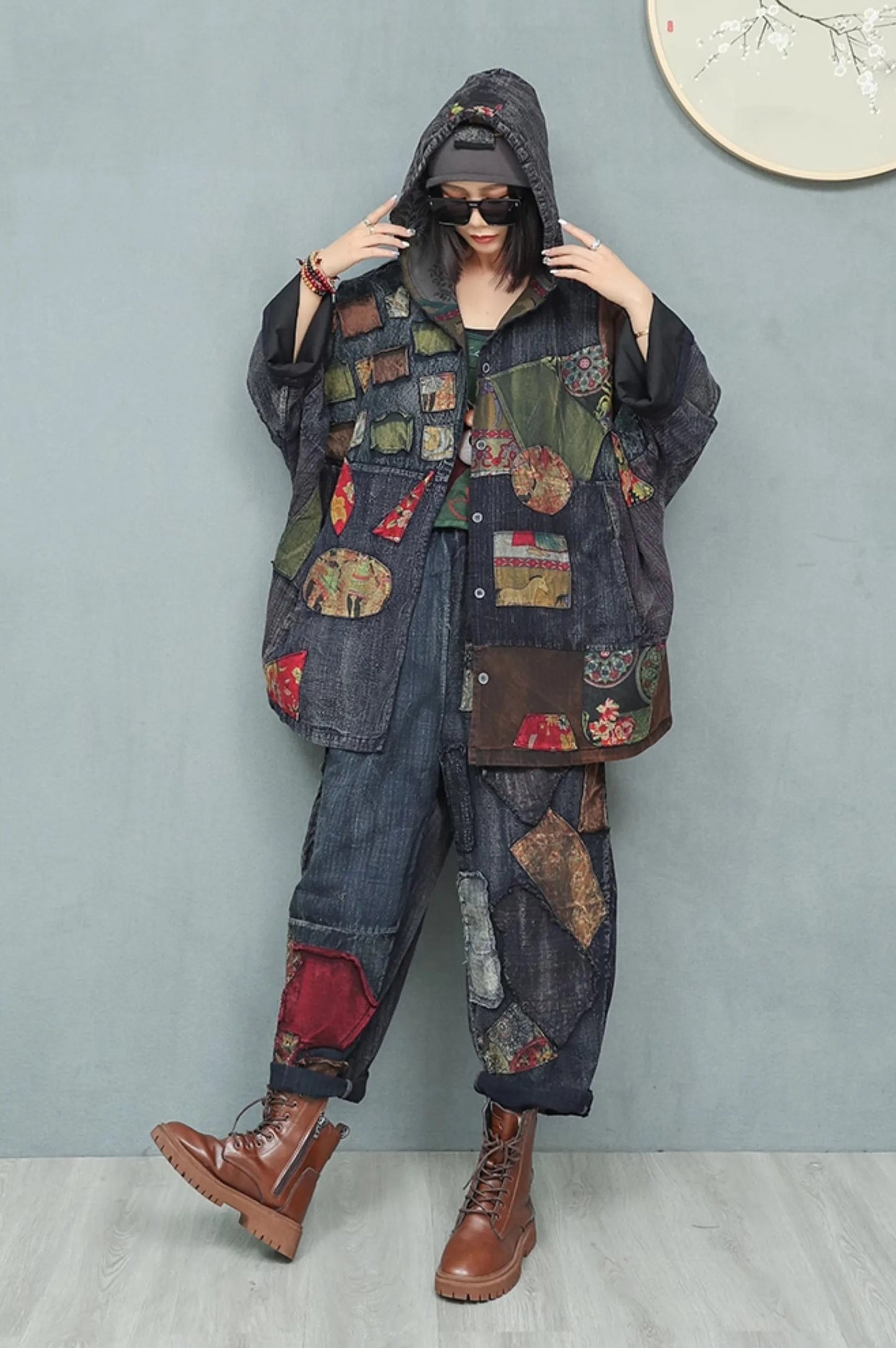 Blue Moon Fashion Hooded Jacket + High Waist Wide Leg Pants Two-piece Set