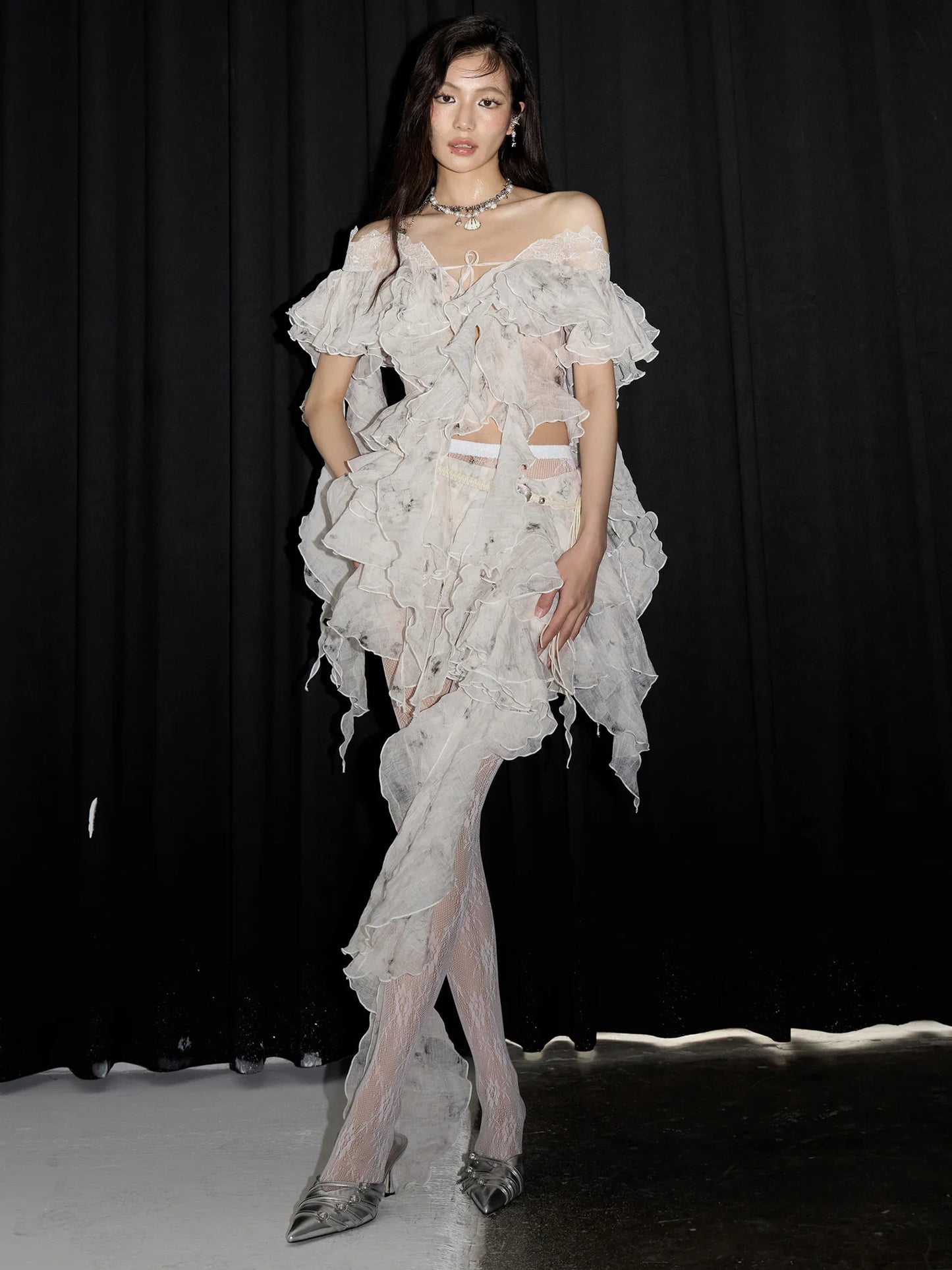 AX Beige Ruffles Thin Blouse