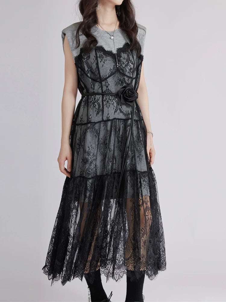 Gray Lace Shaper Dress – Elegant & Slimming Bodycon Style