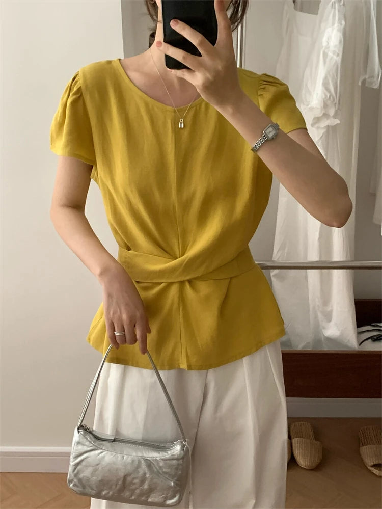 Pleated Knot Brief Blouse