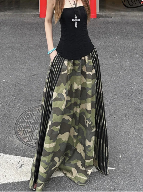 Blue moon Fashion Retro Camouflage Print Casual Long Skirts