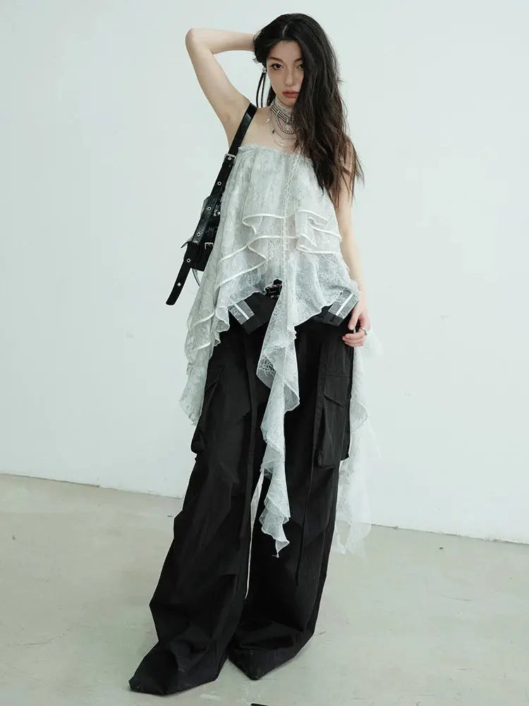 Light Gray Irregular Ruffles Tank Tops Blue Moon Fashion House
