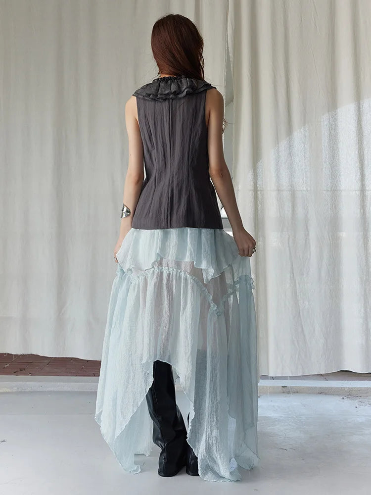 Gray Ruffles Vest & Skirt Set for Women | Blue Moon Fashion House