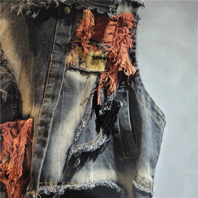Blue Moon Fashion Vintage Women's Patchwork Burr Edge Denim Vest
