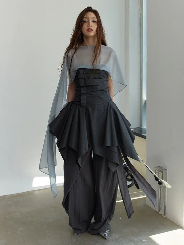 Dark Gray Pleated Long Tank for Women | Blue Moon Fashion House