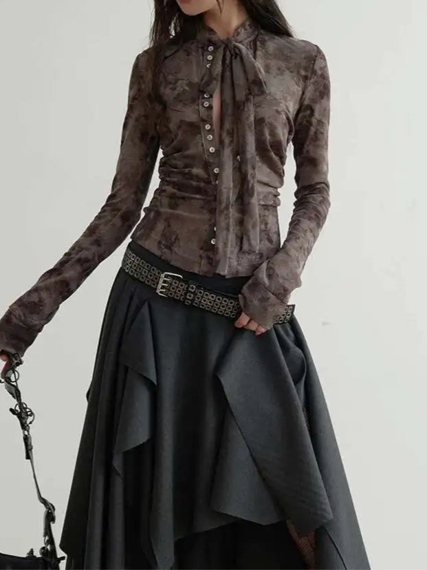 Dark Gray Burr Irregular Skirt