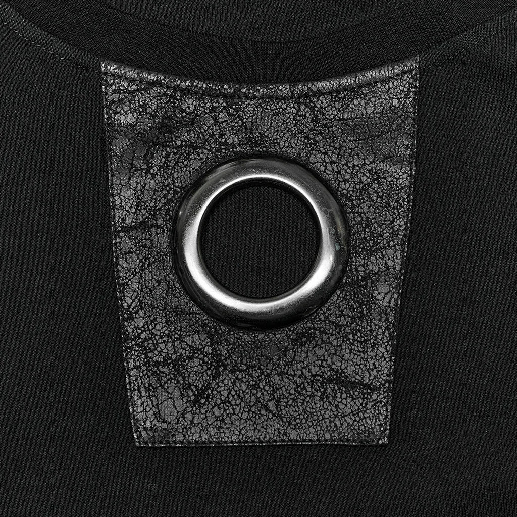 Men's Distinctive Cracked Leather Knit T-shirt