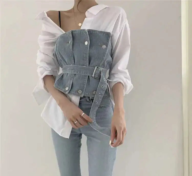 Set -Shirt and Sleeveless Denim Vest