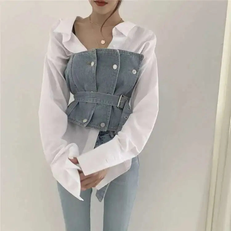 Set -Shirt and Sleeveless Denim Vest