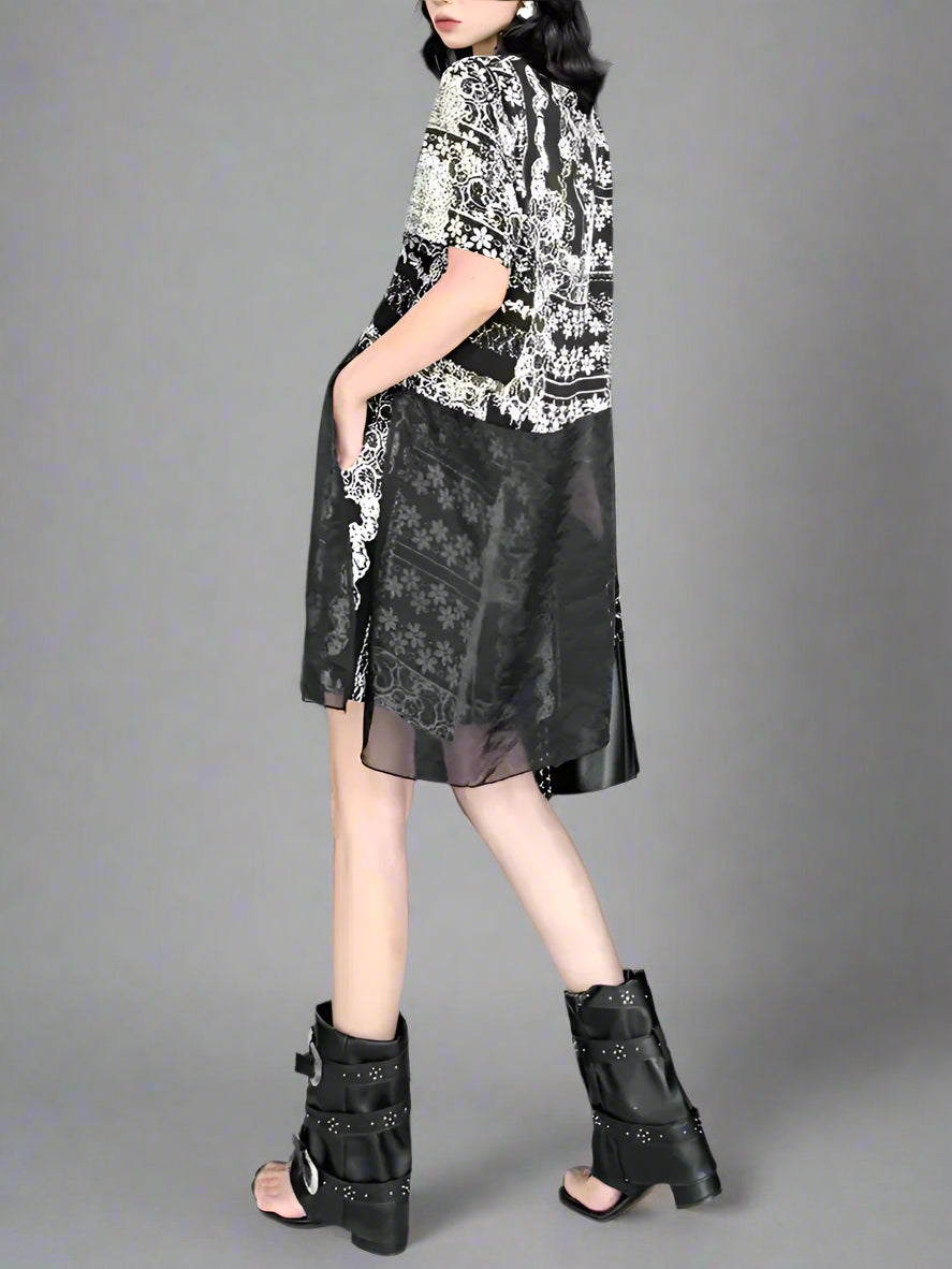 Black Organza T-shirt Print Shorts Two Piece Suit Blue Moon Fashion House