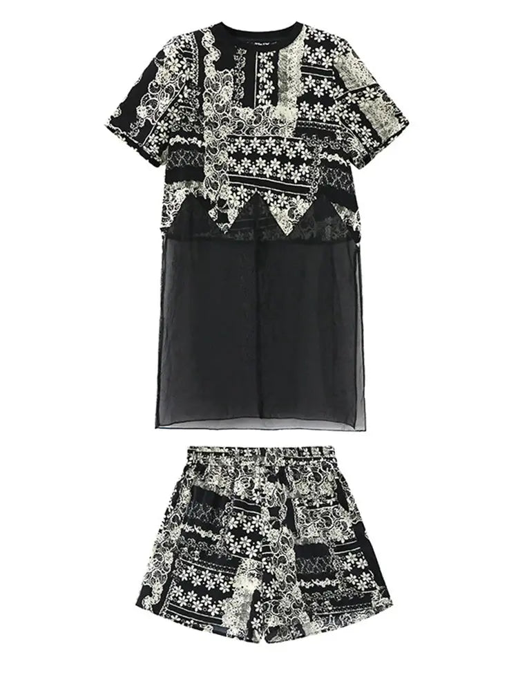 Black Organza T-shirt Print Shorts Two Piece Suit Blue Moon Fashion House