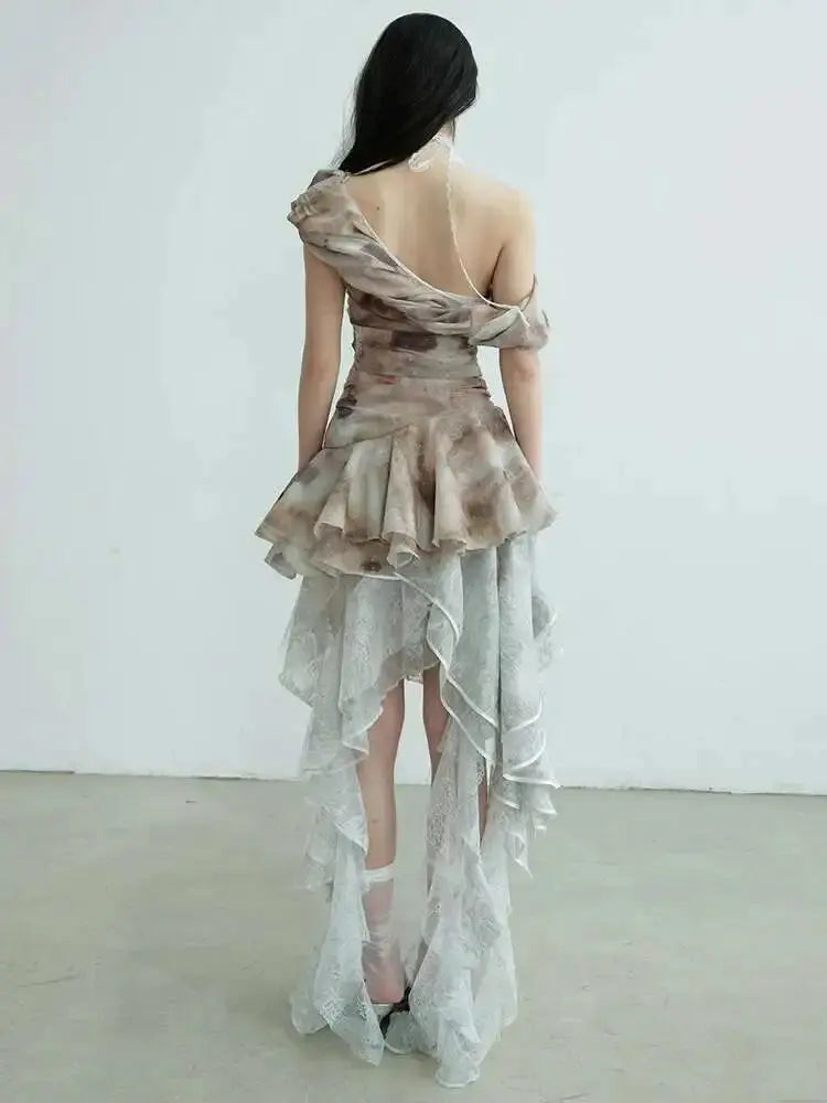 Light Gray Irregular Ruffles Tank Tops Blue Moon Fashion House