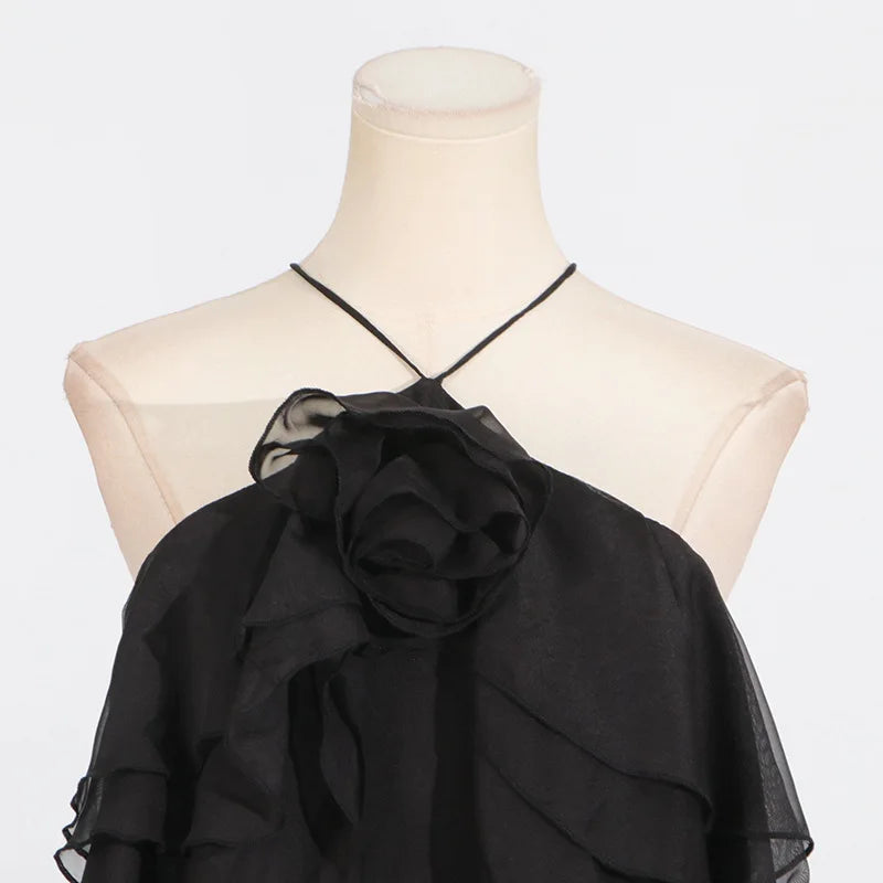 Flower Ruffles Backless Elegant Dress