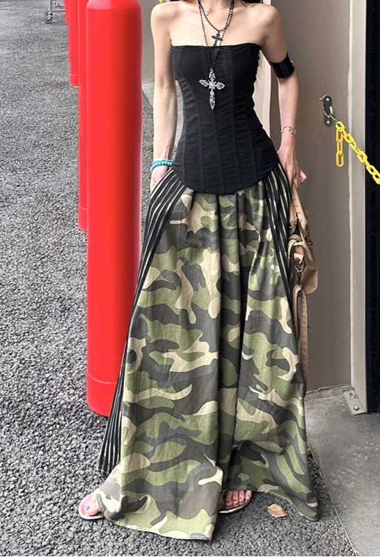 Blue moon Fashion Retro Camouflage Print Casual Long Skirts