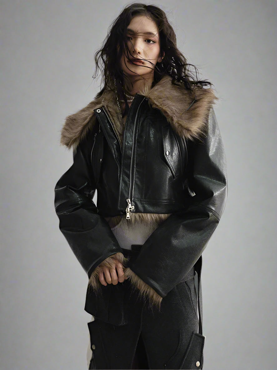 Double Wear Faux Fur Leather Jacket
