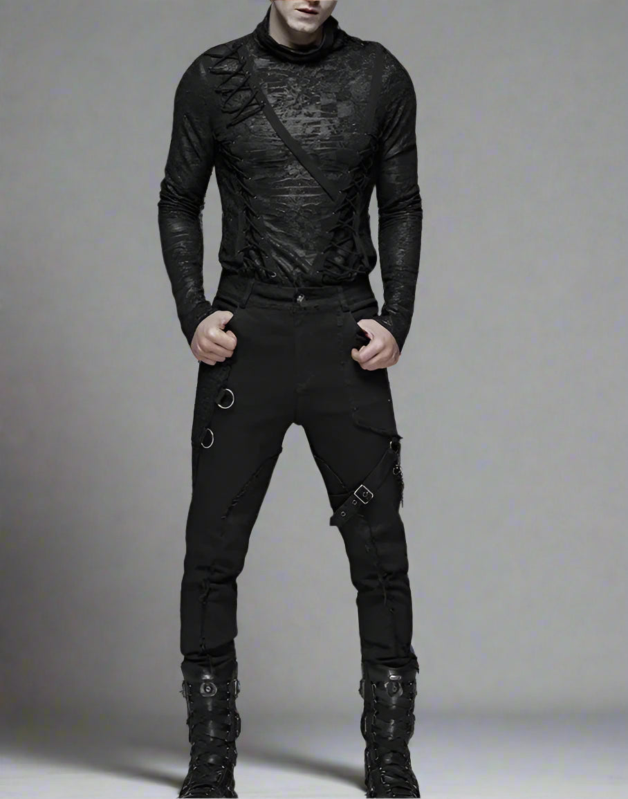 Men's JEANS Black Elastic Wash Long Pants Gothic Fashion