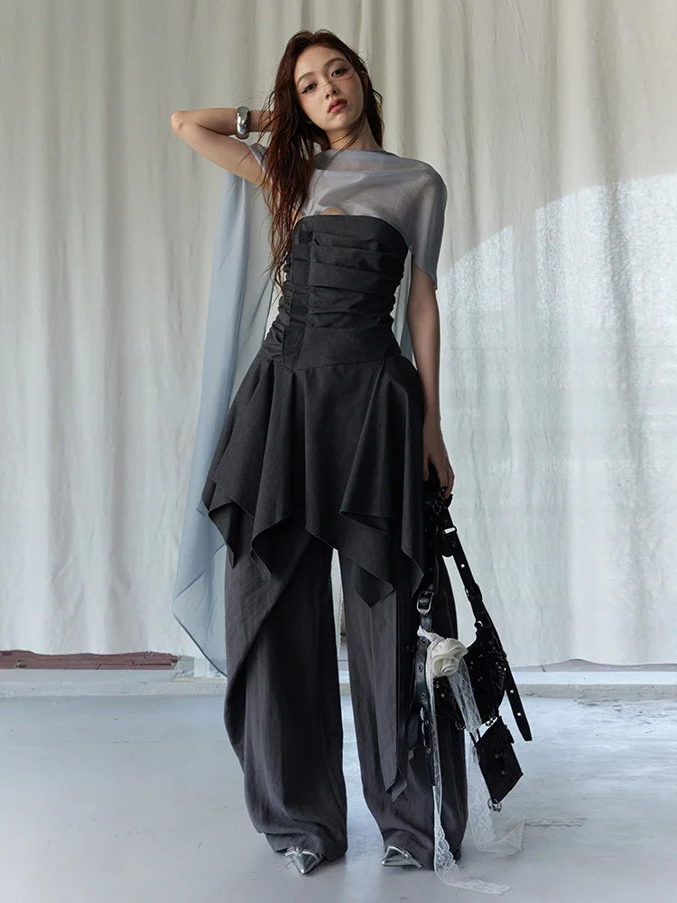 Dark Gray Pleated Long Tank for Women | Blue Moon Fashion House